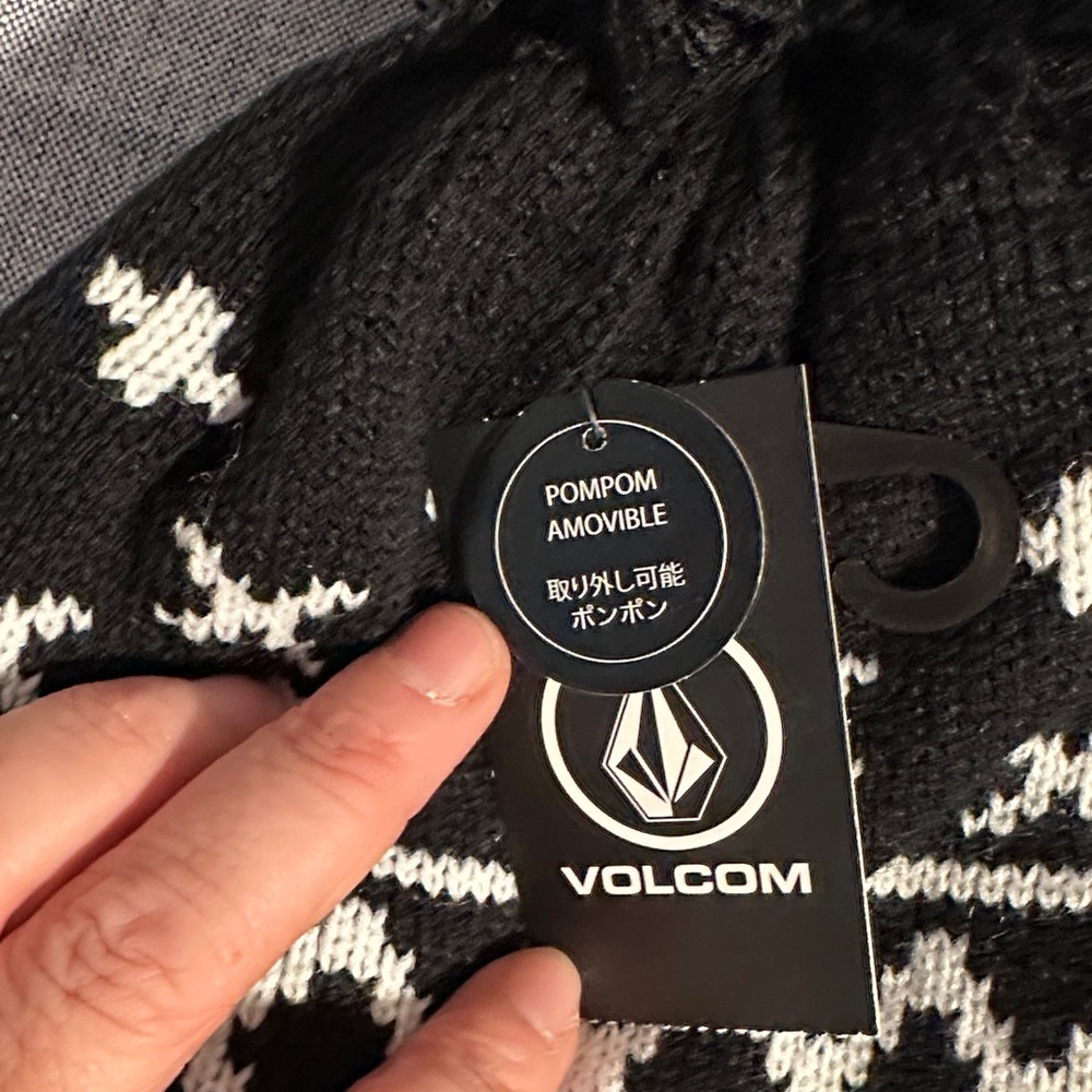 Volcom Black & White Pom Pom Earflap Beanie - Picture 9 of 14